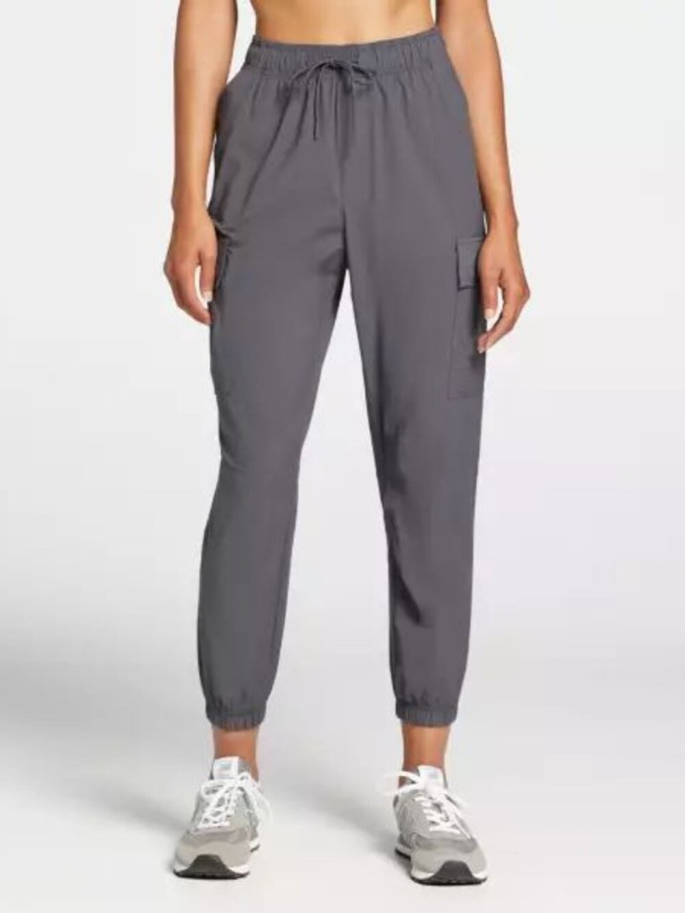 CALIA S Nyluxe Utility Cargo Joggers Pants Dark Gray Pockets Pull On